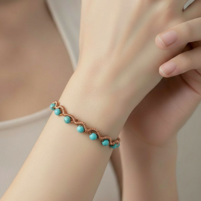 Bent Wire Bracelet with Teal beads